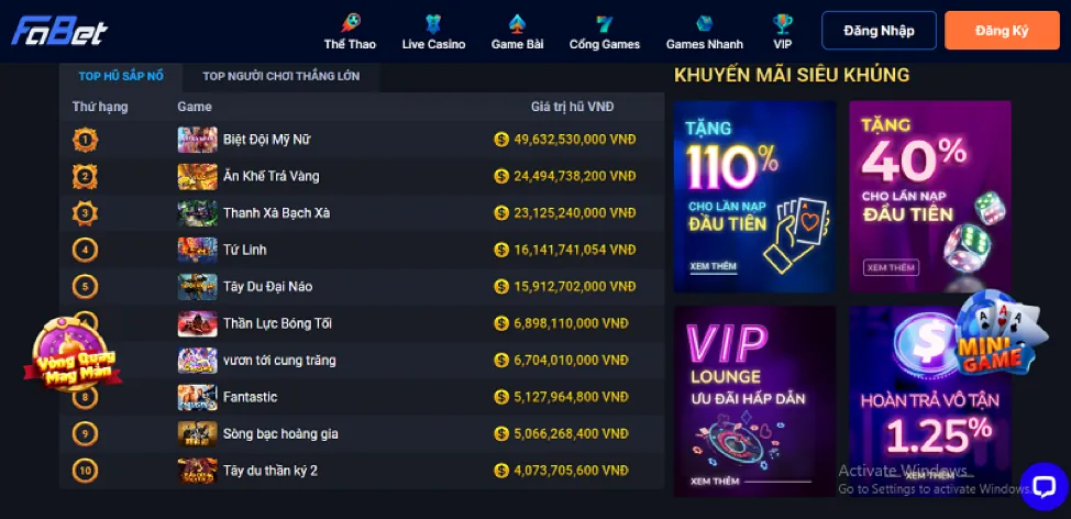 Trò chơi slot và nổ hũ tại f68 hiện đang mở với jackpot lớn